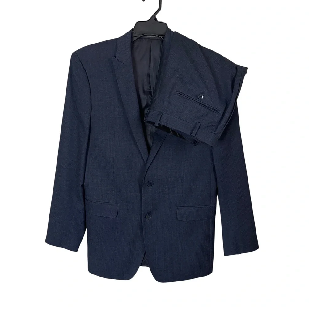 Calvin Klein 2pc Suit Mens 42L Blue Flat Front Pants 34x30 Extra Slim Fit
